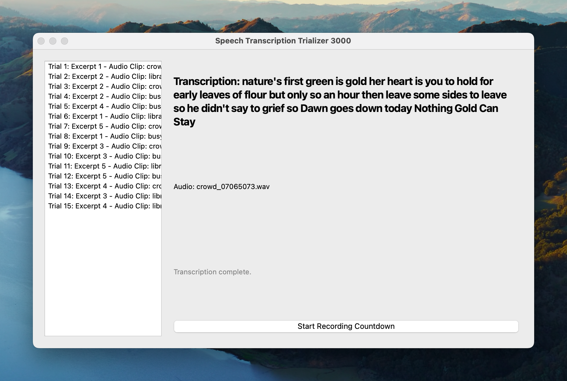 Novel Python Research Tool to test Voice Transcription